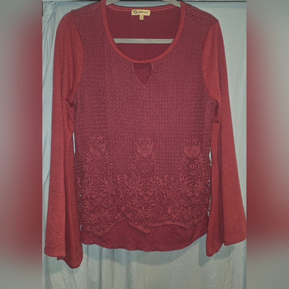 Democracy Dark Pink Lace Long Sleeve Top